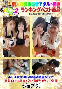 【4P連続中出し黒髪の華奢な子と巨乳のアニメ声バイト仲間のカフェ店員】の一覧画像